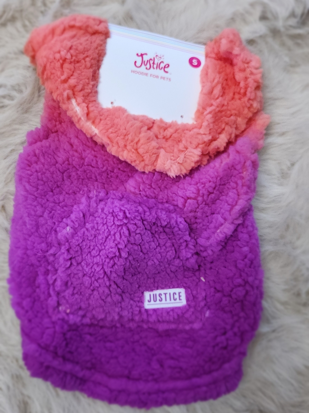 Justice Pets' Plush Hooded Vest in Purple and Coral